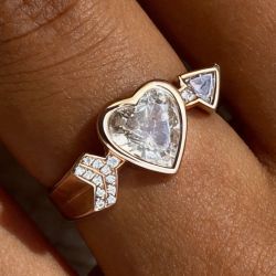 Cupid Arrow Heart & Triangle & Round Cut White Sapphire Engagement Ring