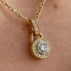 Two Tone Halo Round Cut White Sapphire Pendant Necklace