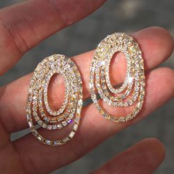 Golden Multi layer Round & Baguette Cut White Sapphire Drop Earrings