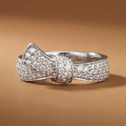 Bowknot Pave Setting Round Cut White Sapphire Half Eternity Wedding Band Ring