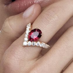 Rose Gold Oval & Round Cut Ruby & White Sapphire Engagement Ring