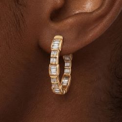 Golden Baguette Cut White Sapphire Hoop Earrings