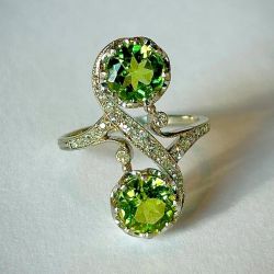 Twist Round Cut Peridot & White Sapphire Engagement Ring