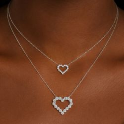 Heart Shape Round Cut White Sapphire Layered Necklace Pendant Necklace