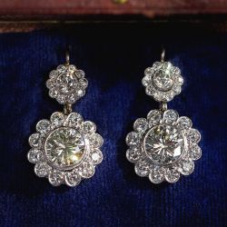 Floral Halo Round Cut White Sapphire Drop Earrings