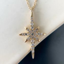 North Star Halo Round Cut White Sapphire Pendant Necklace