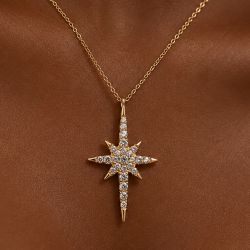 North Star Halo Round Cut White Sapphire Pendant Necklace