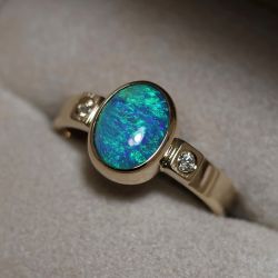 Golden Oval & Round Cut Opal & White Sapphire Engagement Ring