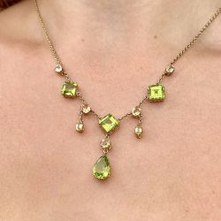 Golden Asscher & Pear & Oval Cut Peridot & Champagne Sapphire Pendant Necklace