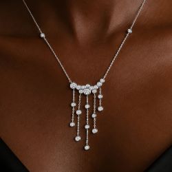Tassel Bezel Round Cut White Sapphire Pendant Necklace