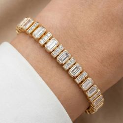 Golden Bezel Emerald & Princess Cut White Sapphire Tennis Bracelet