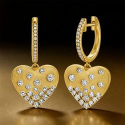 Golden Heart Shape Round Cut White Sapphire Drop Earrings