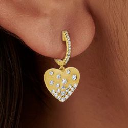 Golden Heart Shape Round Cut White Sapphire Drop Earrings