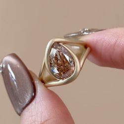Split Shank Solitaire Pear Cut Champagne Sapphire Engagement Ring 