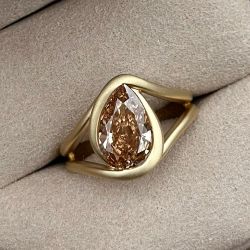 Split Shank Solitaire Pear Cut Champagne Sapphire Engagement Ring 