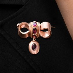 Rose Gold Bow Design Oval Cut Ruby Sapphire Brooch Pin