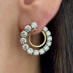 Two Tone Round Cut White Sapphire Hoop Earrings