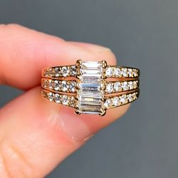 Golden Baguette & Round Cut White Sapphire Engagement Ring