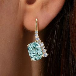 Golden Cushion & Round Cut Aquamarine & White Sapphire Drop Earrings