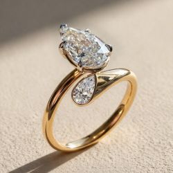 Golden Toi Et Moi Pear Cut White Sapphire Engagement Ring