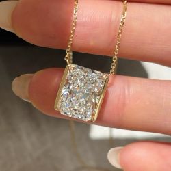 Golden Radiant Cut White Sapphire Solitaire Pendant Necklace