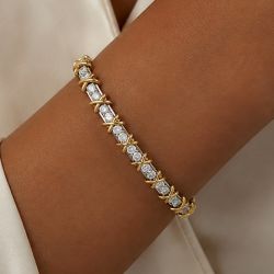 Two Tone Round Cut White Sapphire Tennis Bracelet