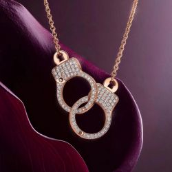 Rose Gold Pave Setting White Sapphire Round Cut Lock Design Pendant Necklace