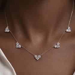 Heart Shape Asscher & Round Cut White Sapphire Pendant Necklace