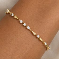 Golden Pear & Round Cut White Sapphire Tennis Bracelet