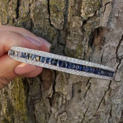 Channel Setting Baguette & Round Cut Blue & White Sapphire Bangle Bracelet