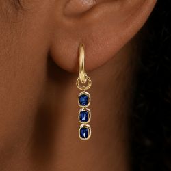 Golden Bezel Cushion Cut Blue Sapphire Drop Earrings