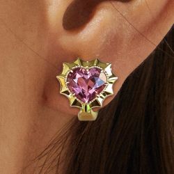 Golden Heart Cut Pink Sapphire Stud Earrings