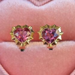 Golden Heart Cut Pink Sapphire Stud Earrings