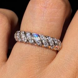 Golden Round Cut White Sapphire Half Eternity Wedding Band Ring