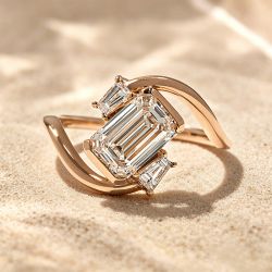 Rose Gold Three Stone Emerald & Baguette Cut White Sapphire Engagement Ring