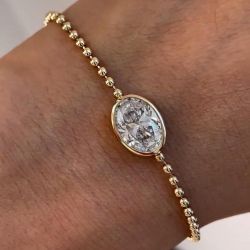 Golden Bezel Solitaire Oval Cut White Sapphire Tennis Bracelet