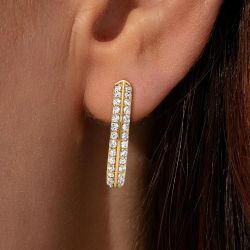 Golden Round Cut White Sapphire Hoop Earrings