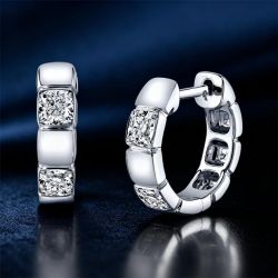 Bezel Cushion Cut White Sapphire Hoop Earrings