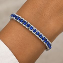 Round Cut Blue & White Sapphire Tennis Bracelet