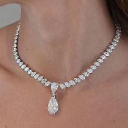 Pear Cut White Sapphire Tennis Necklace