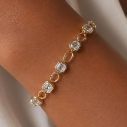 Golden Bezel Asscher Cut White Sapphire Tennis Bracelet