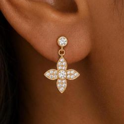 Golden Clover Round Cut White Sapphire Drop Earrings