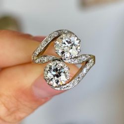 Two Tone Bypass Round Cut White Sapphire Engagement Ring