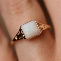 Golden Bezel White Opal Cabochon Cut Engagement Ring
