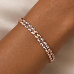 Rose Gold Double Row Round Cut White Sapphire Tennis Bracelet