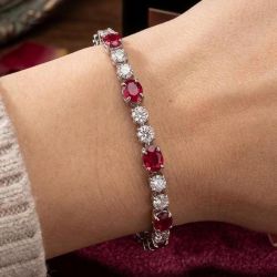 Alternating Oval & Round Cut Ruby & White Sapphire Tennis Bracelet