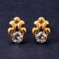 Golden Round Cut White Sapphire Stud Earrings