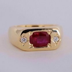Golden Cushion & Round Cut Ruby & White Sapphire Engagement Ring