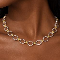 Two Tone Oval & Round Cut Yellow & White Sapphire Tennis Necklace