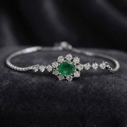 Halo Oval & Round Cut Emerald & White Sapphire Tennis Bracelet